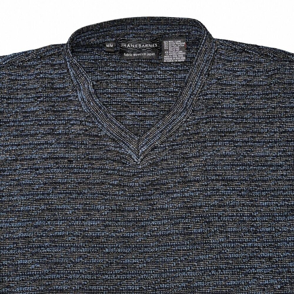 Vintage Jhane Barnes Mens M Wool Blend Textured V-Neck Sweater Blue Gray - Picture 2 of 6